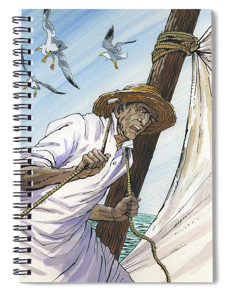 Ernest Hemingway Spiral Notebook featuring the painting The Old Man and the Sea. Novel Illustration by Igor Sakurov