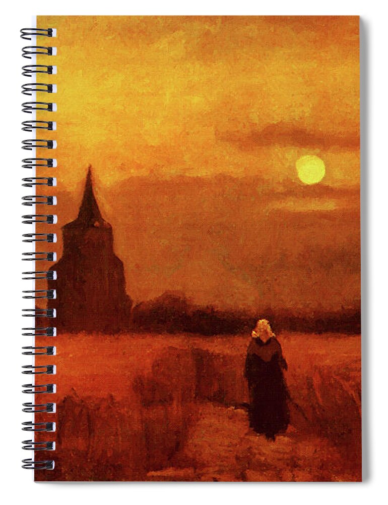Vincent Van Gogh Spiral Notebook featuring the painting The Old Tower In The Fields by Vincent Van Gogh