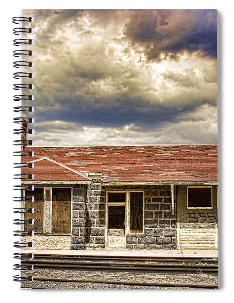 Train Spiral Notebook featuring the photograph The Old Train Stop by James BO Insogna