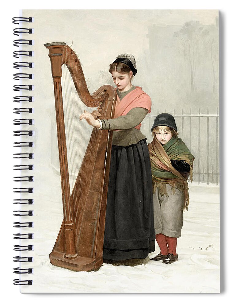 Philip Hermogenes Calderon Spiral Notebook featuring the painting The Orphans by Philip Hermogenes Calderon