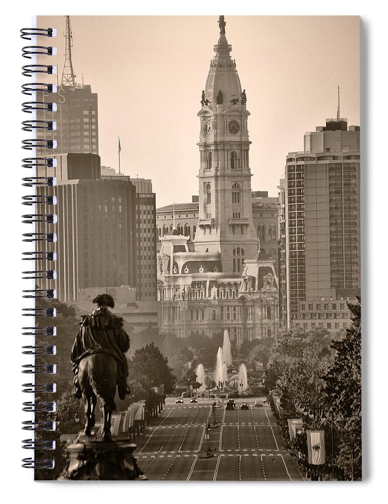 Benjamin Franklin Parkway Spiral Notebook featuring the photograph The Parkway in Sepia by Bill Cannon