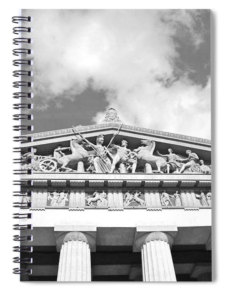 The Parthenon In Nashville Tennessee Black And White 2 Spiral Notebook featuring the photograph The Parthenon In Nashville Tennessee Black And White 2 by Lisa Wooten