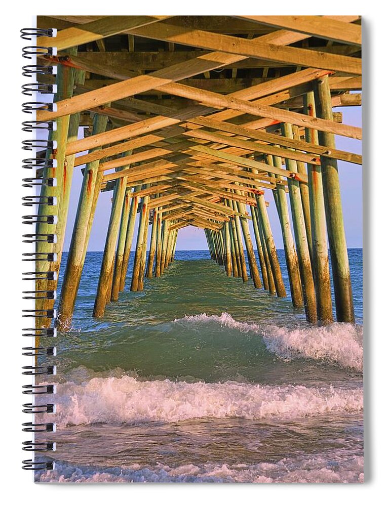 The Pier At Emerald Isle North Carolina Spiral Notebook featuring the photograph The Pier At Emerald Isle North Carolina by Lisa Wooten