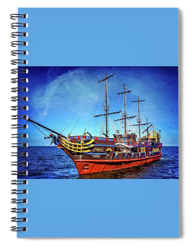 Pirate Ship Spiral Notebook featuring the photograph The Pirate Ship Ustka in Sopot by Carol Japp