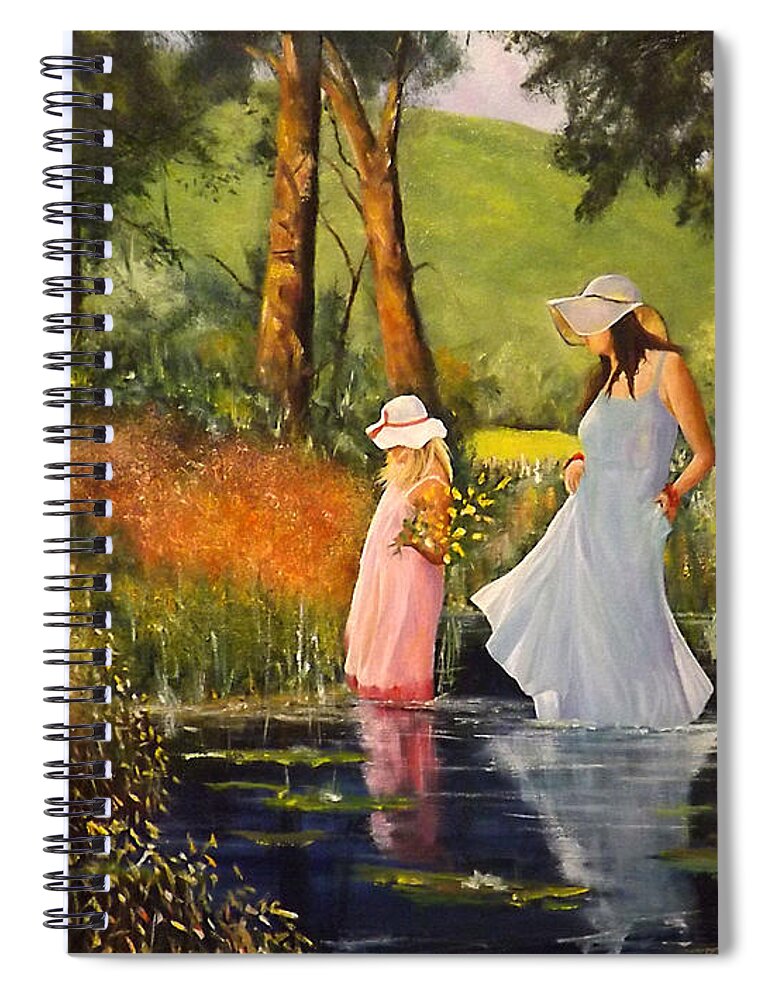 Romantic Spiral Notebook featuring the painting The Pond by Barry BLAKE
