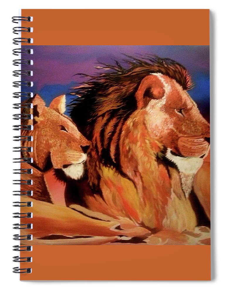Lions In The Pride Spiral Notebook featuring the painting The Pride by Femme Blaicasso