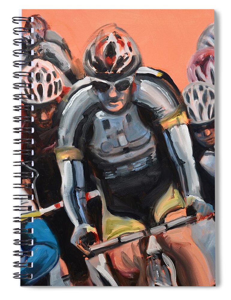 Bike Race Spiral Notebook featuring the painting The Race by Donna Tuten