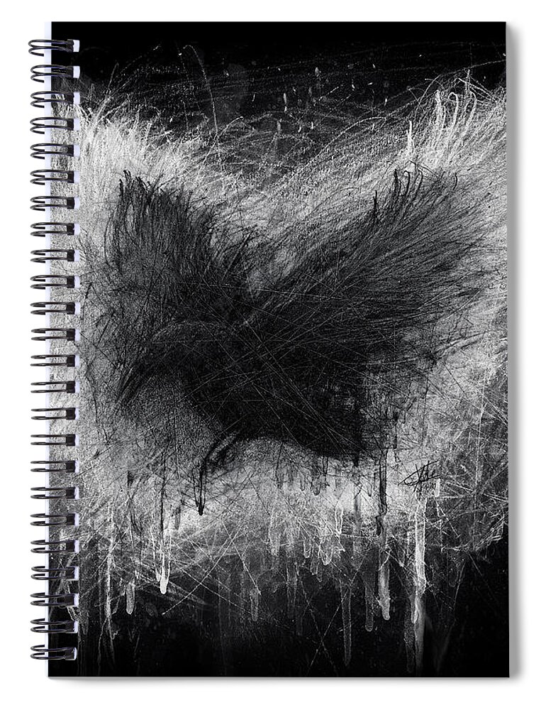 Raven Spiral Notebook featuring the drawing The Raven - Black Edition by Christian Klute