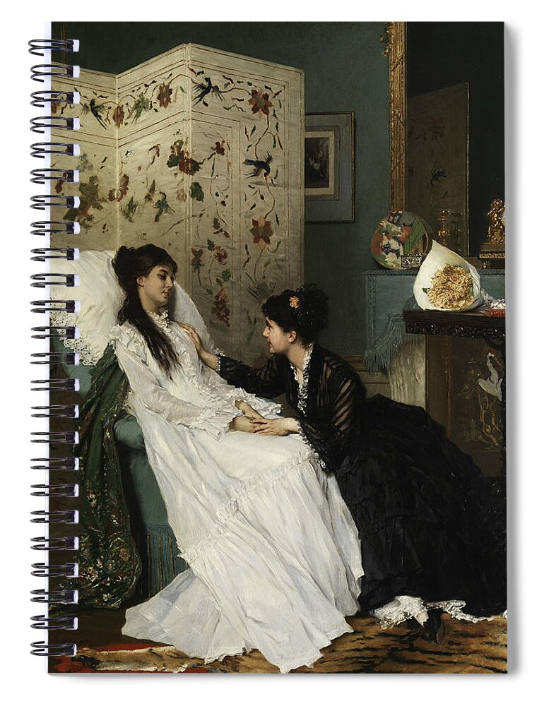 19th Century Art Spiral Notebook featuring the painting The Recovery by Gustave Leonard de Jonghe