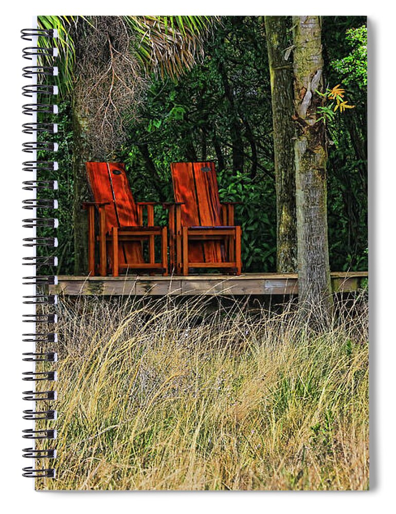 Red Spiral Notebook featuring the photograph The Red Chairs by Deborah Benoit