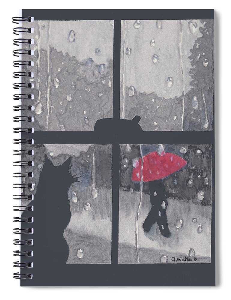 Umbrella Spiral Notebook featuring the painting The Red Umbrella by Quwatha Valentine