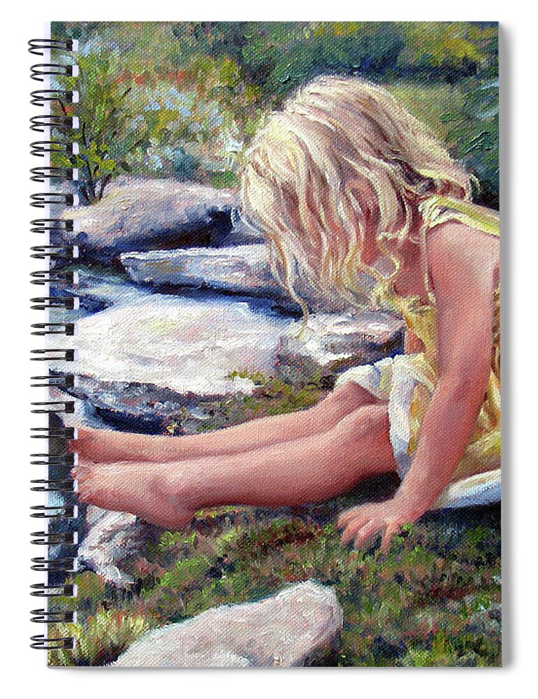 Yellow Dress Spiral Notebook featuring the painting The Rock Pool by Marie Witte