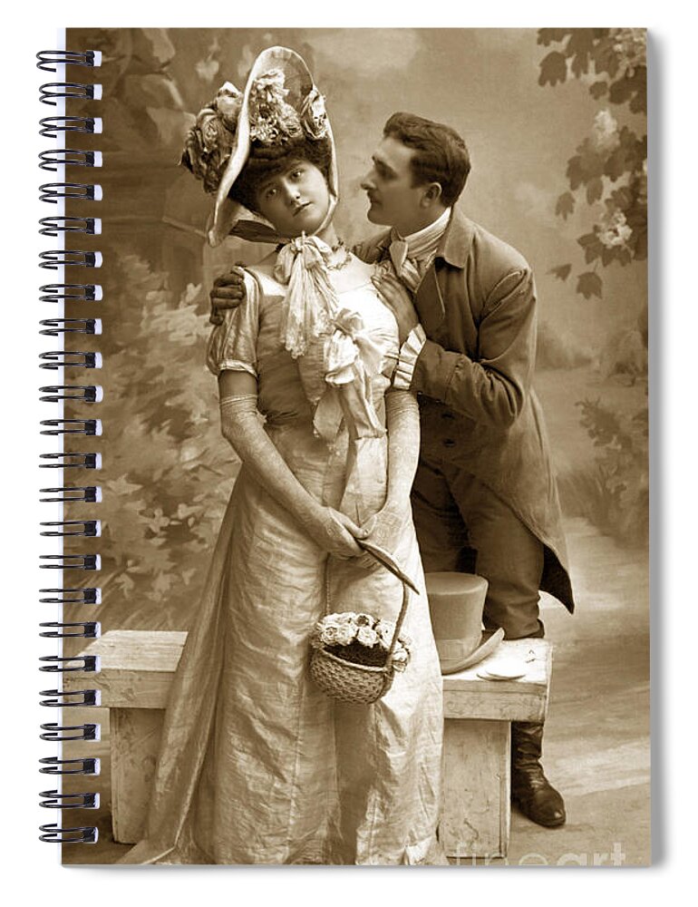 Antique Spiral Notebook featuring the photograph The romantic courting couple by Vintage Collectables