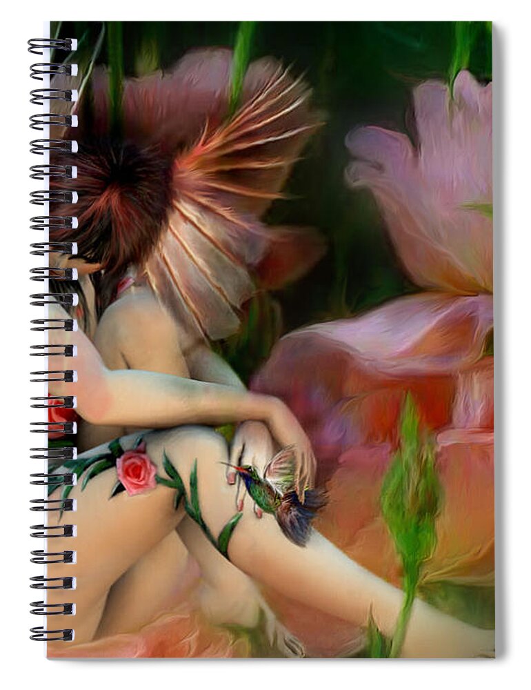 Carol Cavalaris Spiral Notebook featuring the mixed media The Rose Fairy by Carol Cavalaris