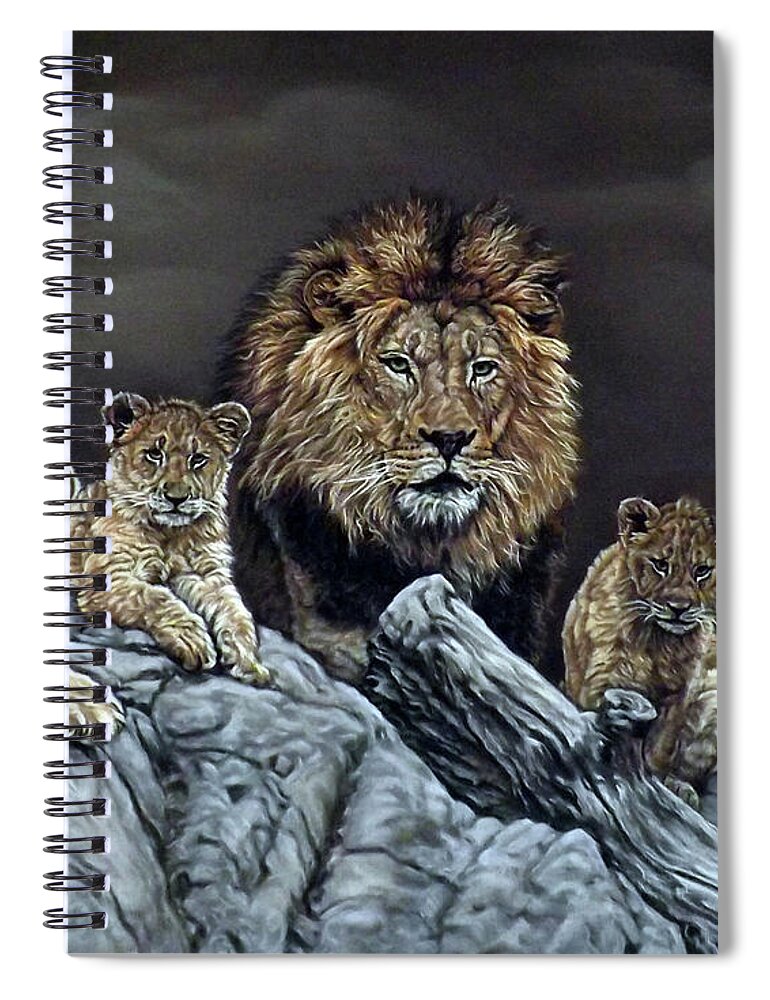 Lions Spiral Notebook featuring the pastel The Royal Family by Linda Becker