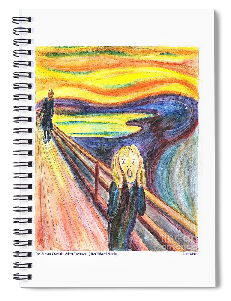Lise Winne Spiral Notebook featuring the painting The Scream Over the Silent Treatment After Edvard Munch by Lise Winne