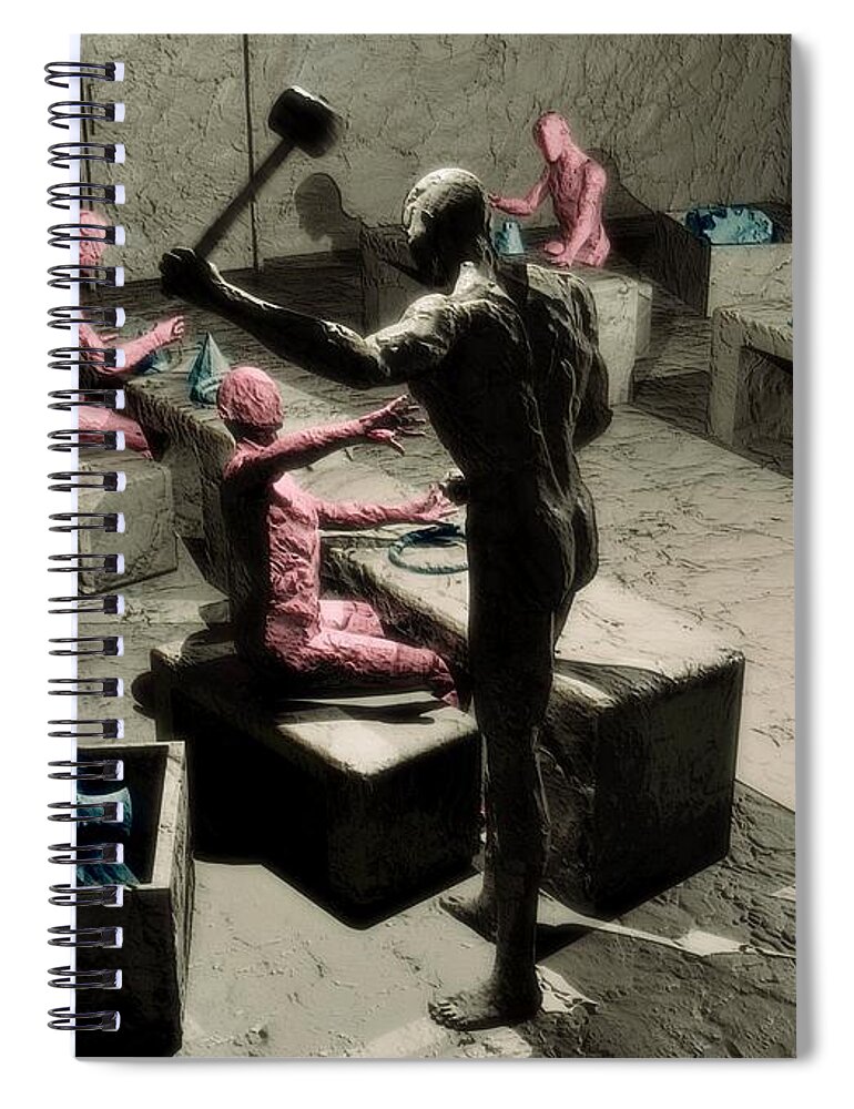 Oppression Spiral Notebook featuring the digital art The Secret Price of Savings by John Alexander