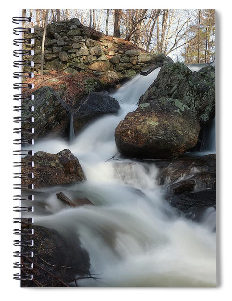 Rutland Ma Mass Massachusetts Outside Outdoors Newengland New England Nature Natural Long Exposure Water Fall Falls Waterfall Rocks Rocky Stonewall Stone Wall Old Mill Site Grist Boulder Woods Forest Secret Hidden Gem Beautiful Serene Serenity Spiral Notebook featuring the photograph The Secret Waterfall 2 by Brian Hale