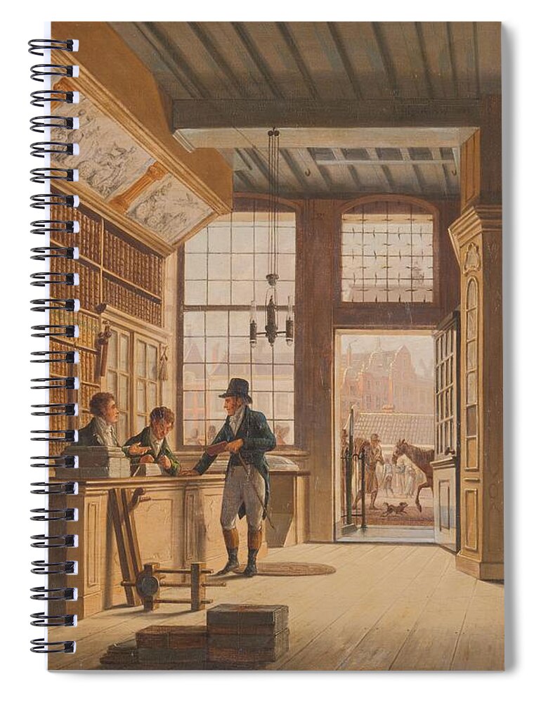 The Shop Of The Bookdealer Pieter Meijer Warnars On The Vijgendam In Amsterdam Spiral Notebook featuring the painting The Shop by MotionAge Designs