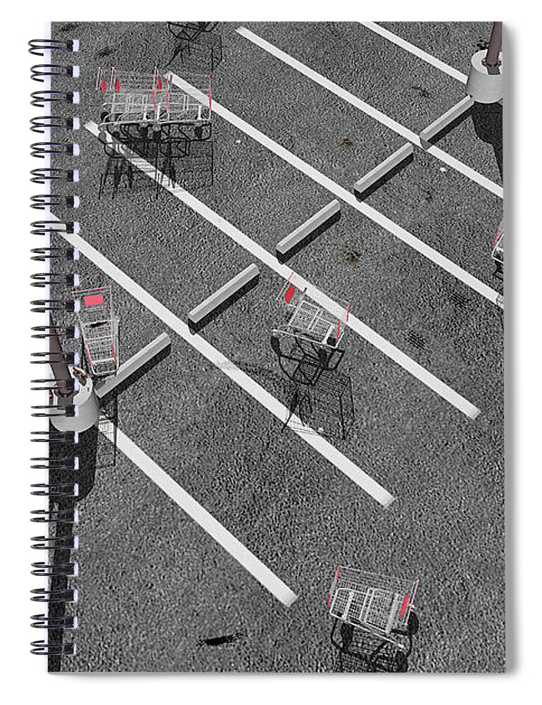 Parking Lot Spiral Notebook featuring the digital art The Shopping Cart Fiasco by Peter J Sucy
