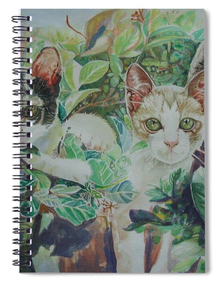 Cats Spiral Notebook featuring the painting The Sisters by Sukalya Chearanantana