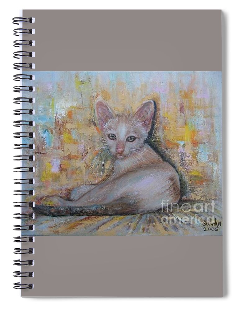 Cat Spiral Notebook featuring the painting The Sitting CAT by Sukalya Chearanantana