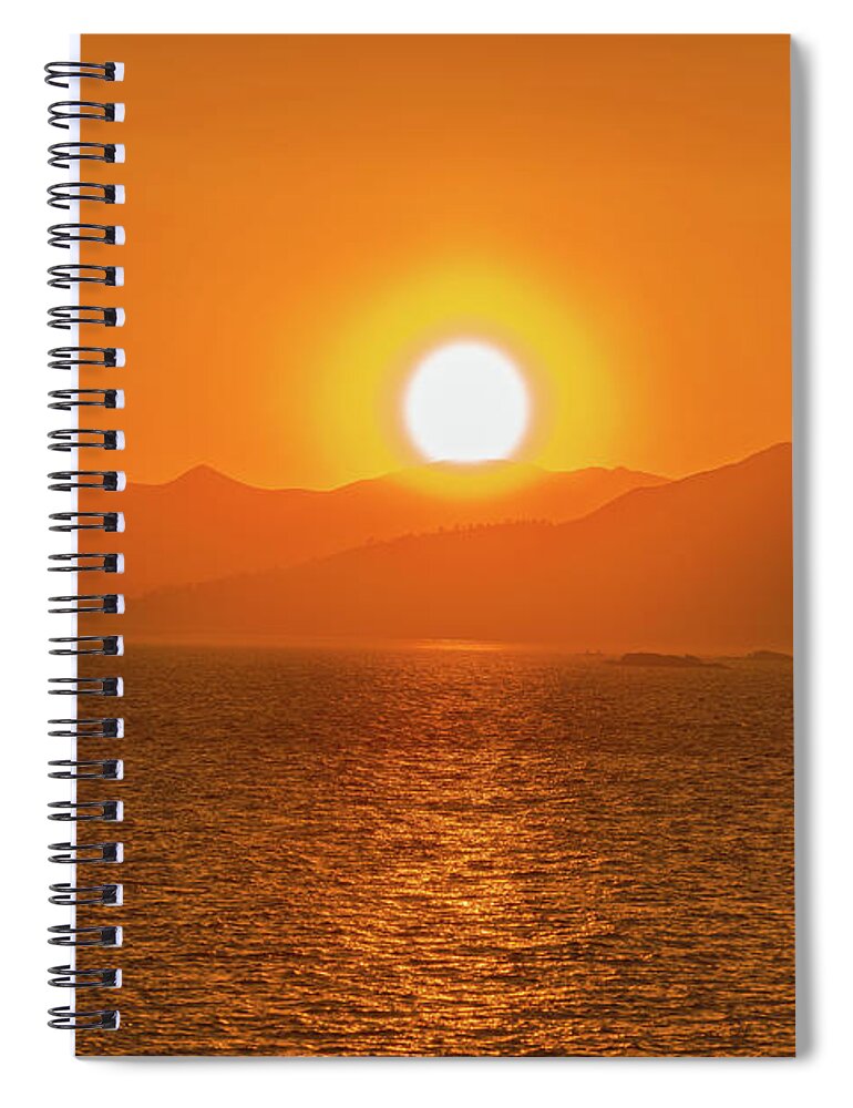Orange Sky Spiral Notebook featuring the photograph The Smoke From A Forest Fire Gave Us This Tangerine Sky Over 11-mile Reservoir State Park, Colorado. by Bijan Pirnia