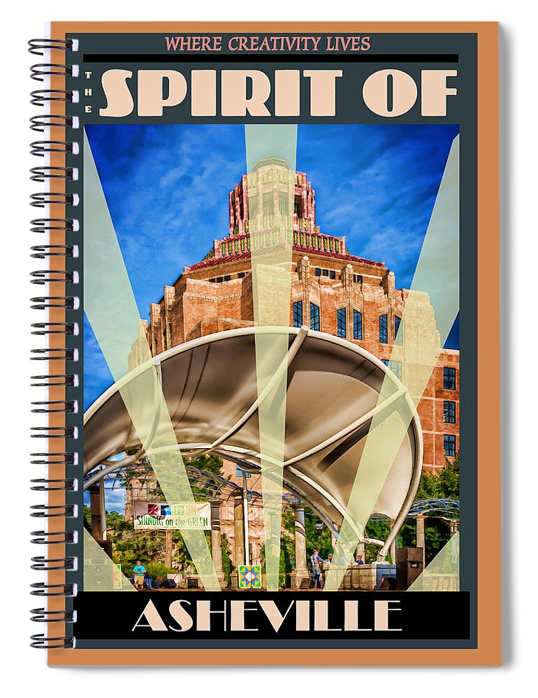 Asheville Spiral Notebook featuring the digital art The Spirit of Asheville by John Haldane