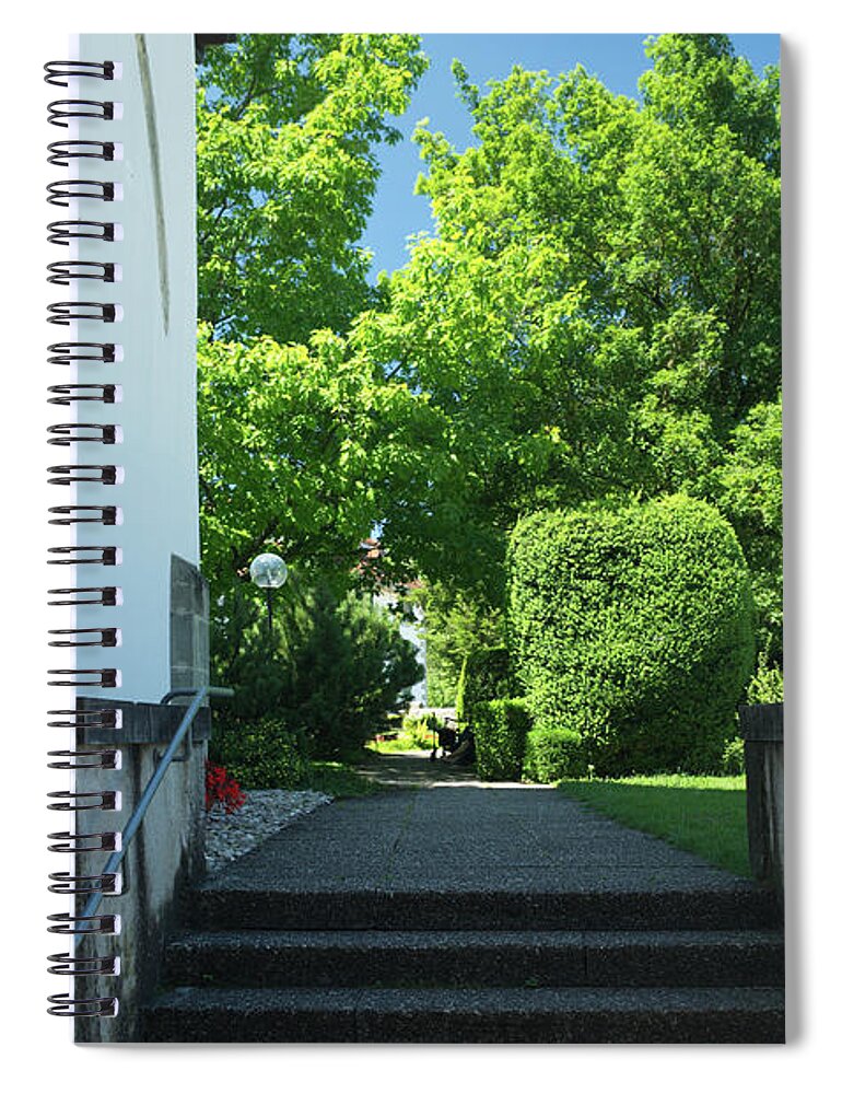 Michelle Meenawong Spiral Notebook featuring the photograph the stairs behind the Gottstatt Monastery church by Michelle Meenawong