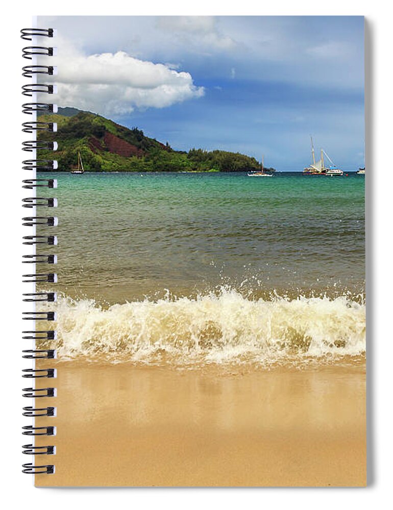 Surf Spiral Notebook featuring the photograph The Surf At Hanalei Bay by James Eddy