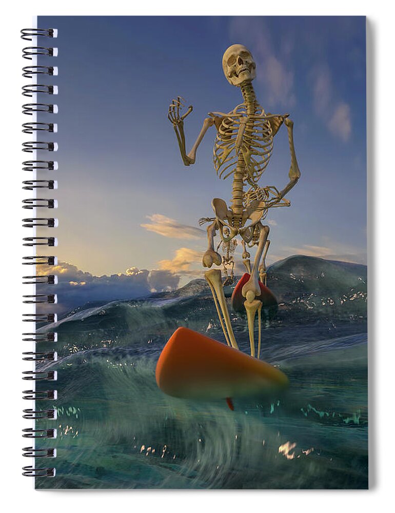 Skeleton Spiral Notebook featuring the digital art The Surfers by Betsy Knapp