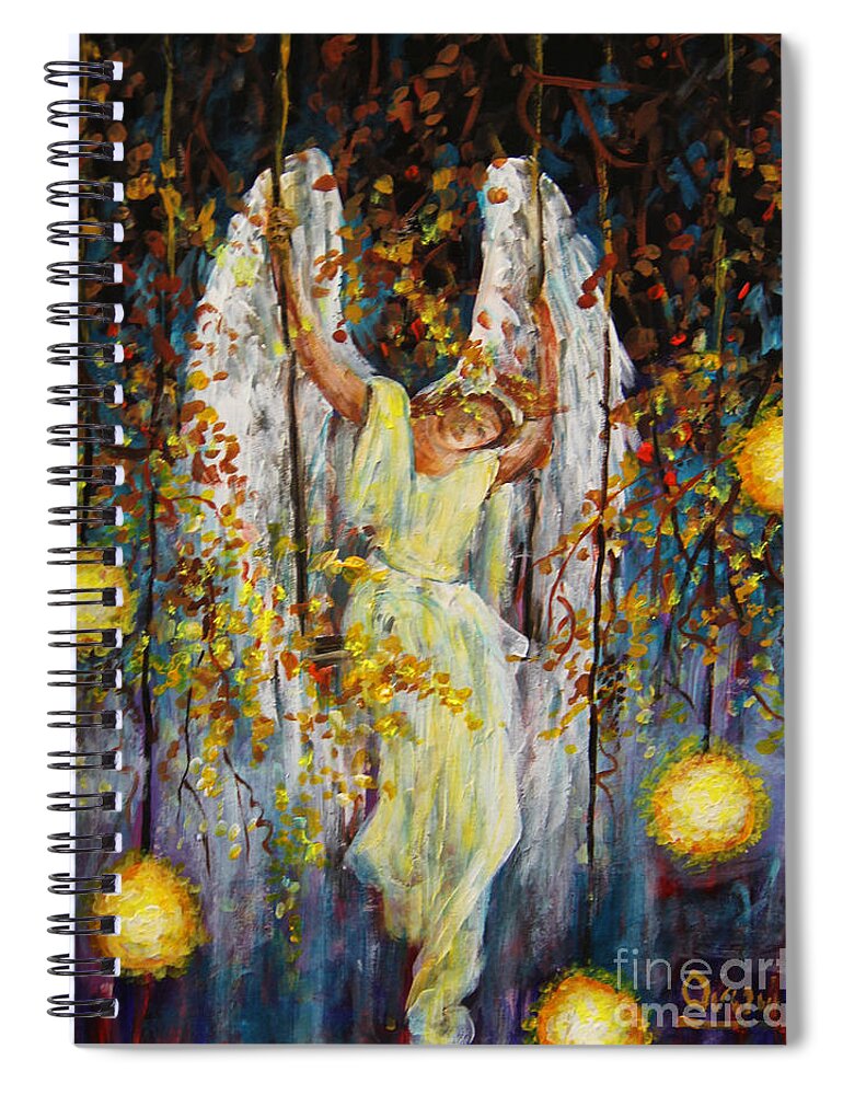 The Swinging Angel Spiral Notebook featuring the painting The Swinging Angel by Dariusz Orszulik