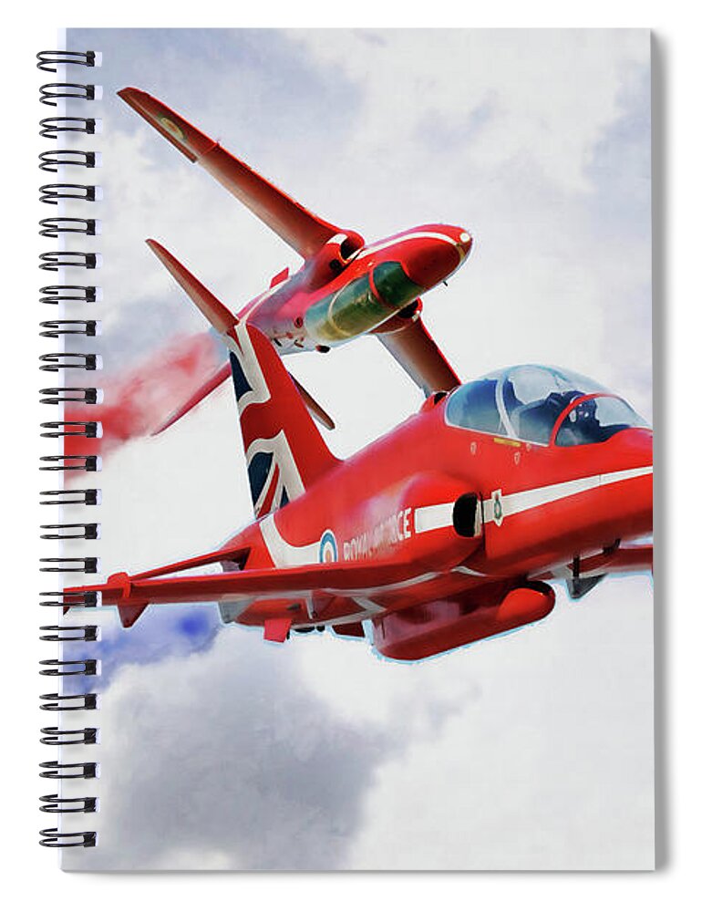Red Arrows Art Spiral Notebook featuring the digital art The Synchro Pair by Airpower Art