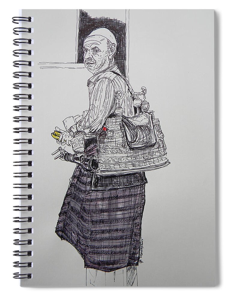 Tea Spiral Notebook featuring the drawing The Tea Man The Souss Vendor by Marwan George Khoury