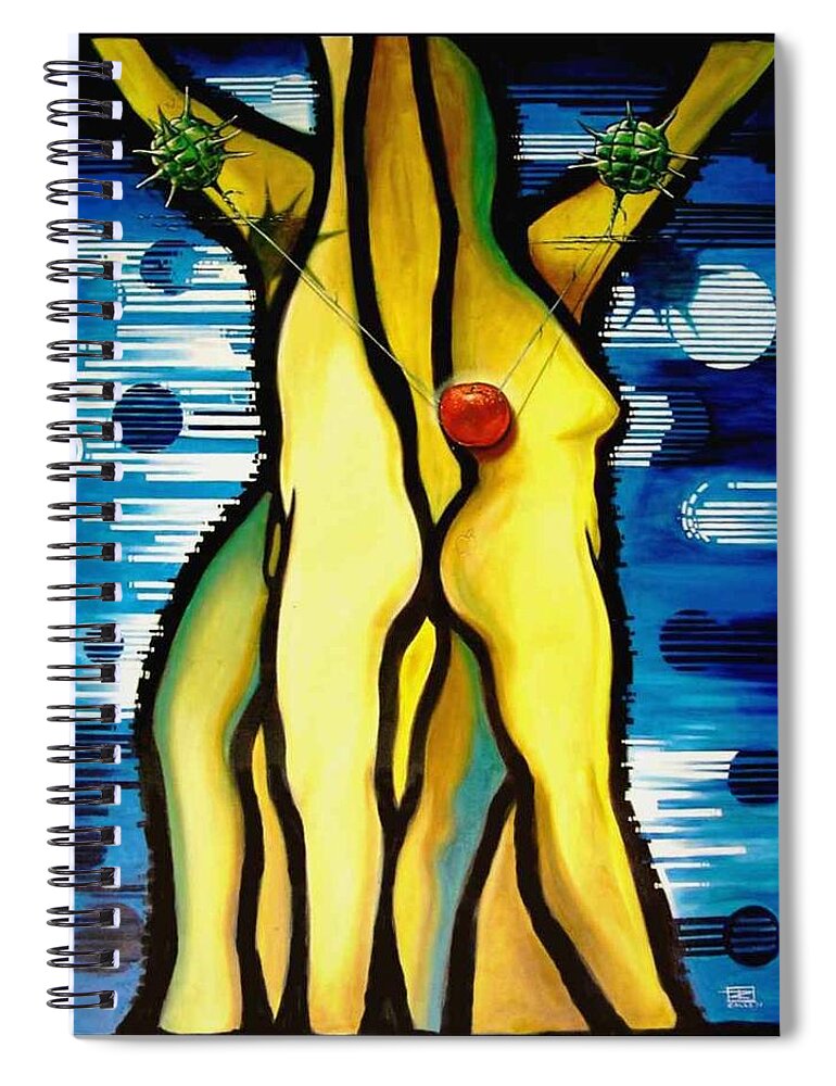 Apple Spiral Notebook featuring the painting The Temptation by Roger Calle