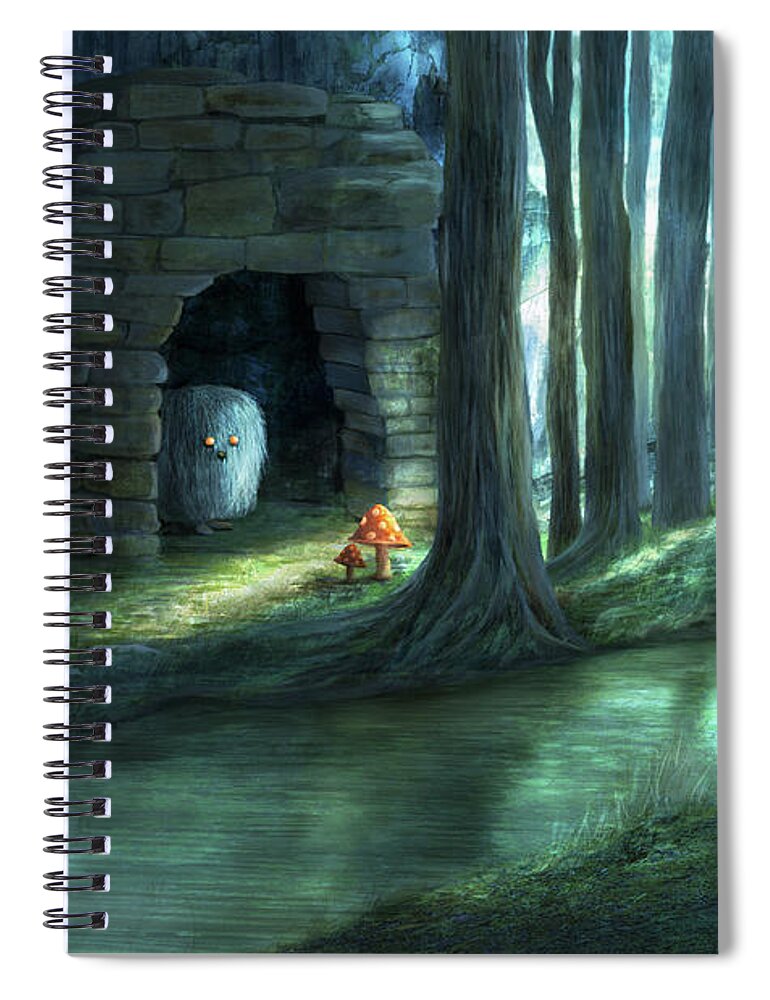 Creature Spiral Notebook featuring the digital art The Toadstools by Catherine Swenson