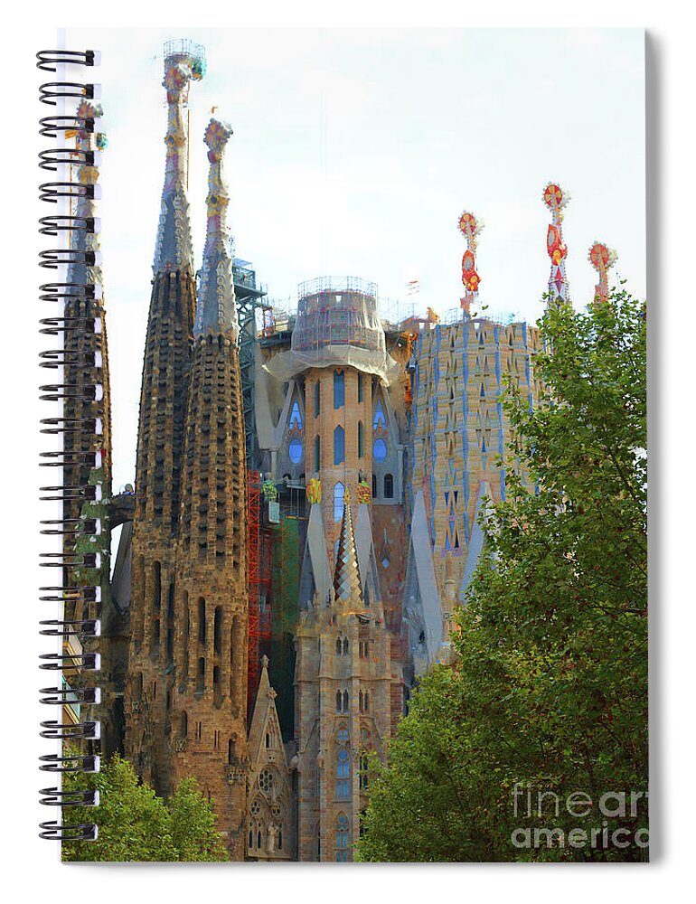 Antoni Gaudi Spiral Notebook featuring the photograph The Towers Gaudi La Sagrada Familia color by Chuck Kuhn