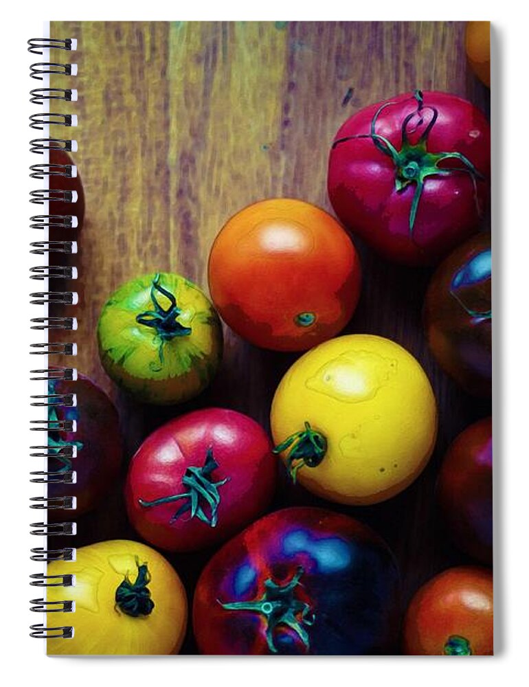 Food Spiral Notebook featuring the painting The United colors of Tomatoes by Celestial Images