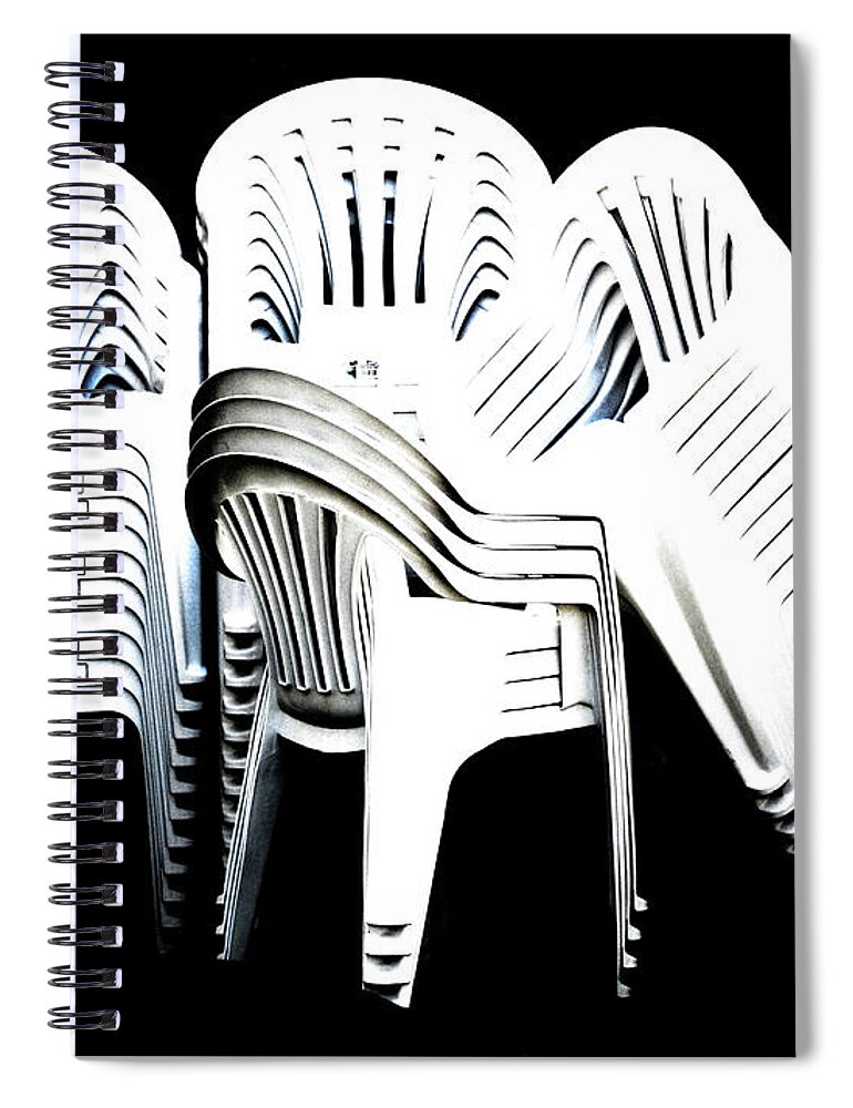 Stacked Spiral Notebook featuring the digital art The Unused Chairs by Steve Taylor