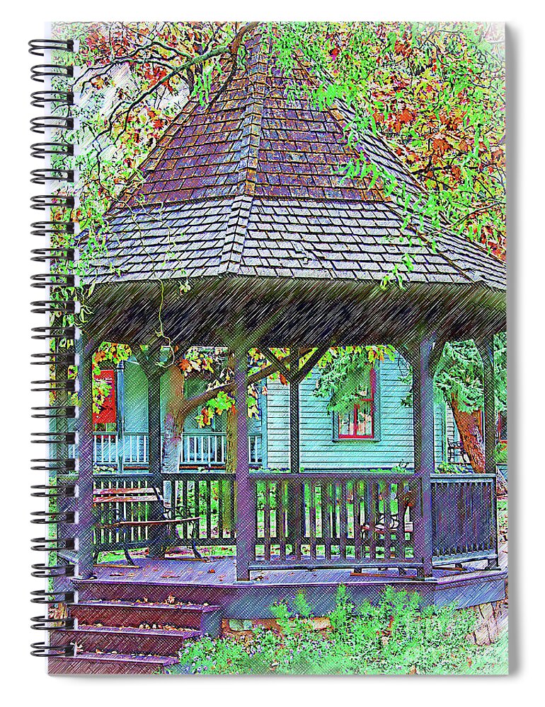Gazebo Spiral Notebook featuring the digital art The Victorian Gazebo Sketched by Kirt Tisdale