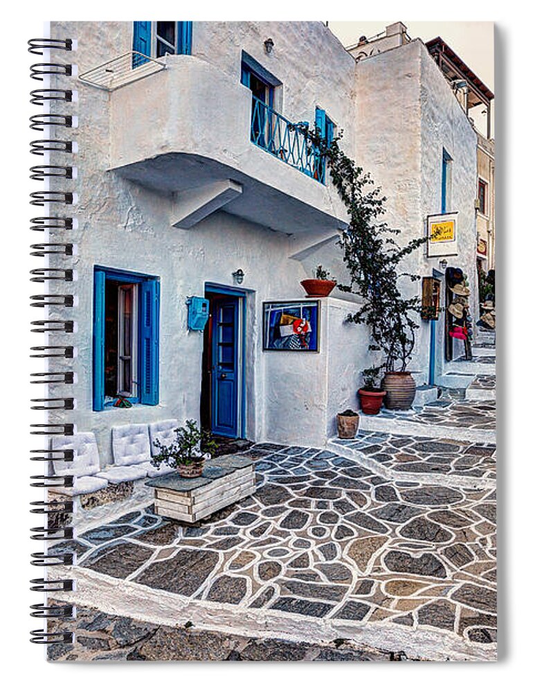 Milos Spiral Notebook featuring the photograph The village of Plaka in Milos - Greece by Constantinos Iliopoulos