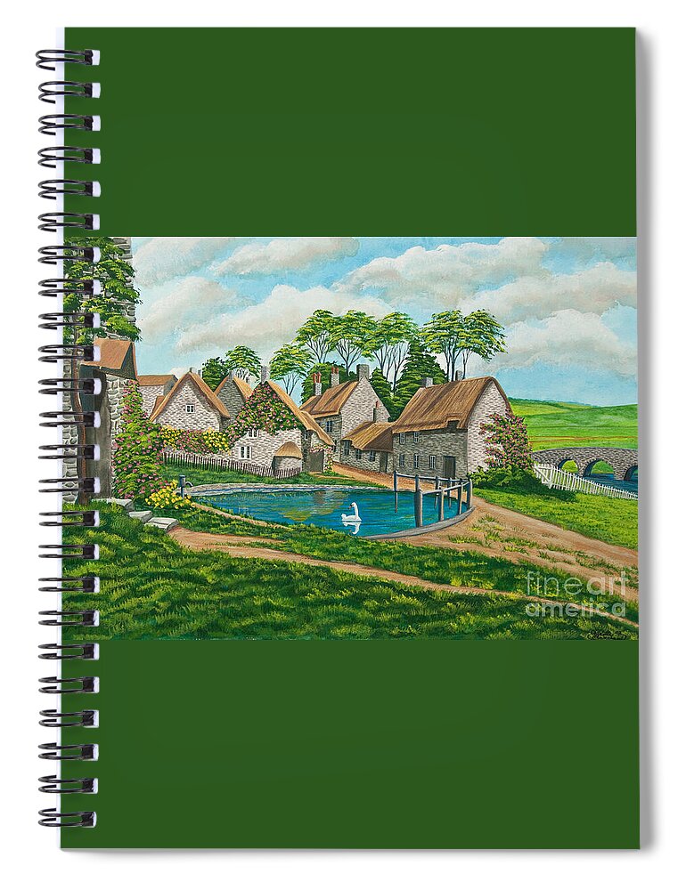 English Painting Spiral Notebook featuring the painting The Village Pond in Wroxton by Charlotte Blanchard