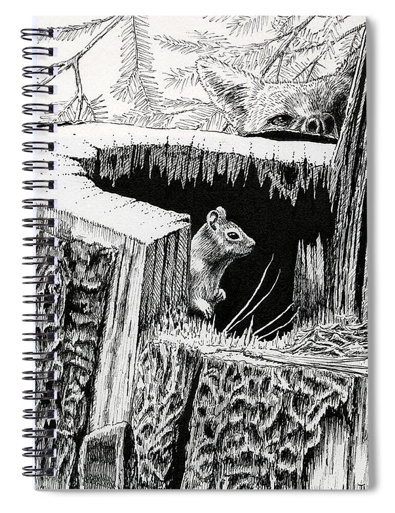 Chipmunk Spiral Notebook featuring the drawing The Watchers by Timothy Livingston