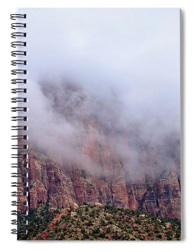 Utah 2017 Spiral Notebook featuring the photograph The Watchman Shrouded in Fog by Jeff Hubbard