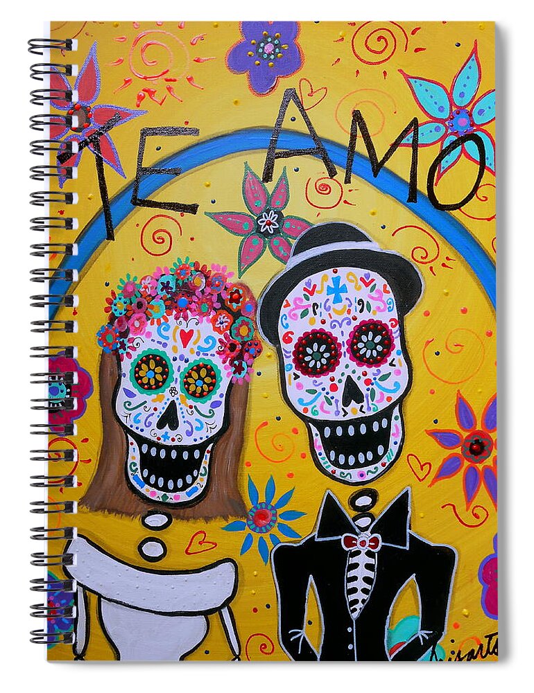 Day Of The Dead Spiral Notebook featuring the painting The Wedding Day of the Dead by Pristine Cartera Turkus