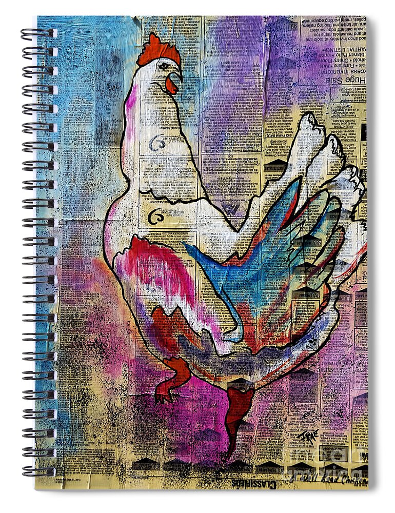 Bird Spiral Notebook featuring the painting The Well Read Chicken by Janice Pariza