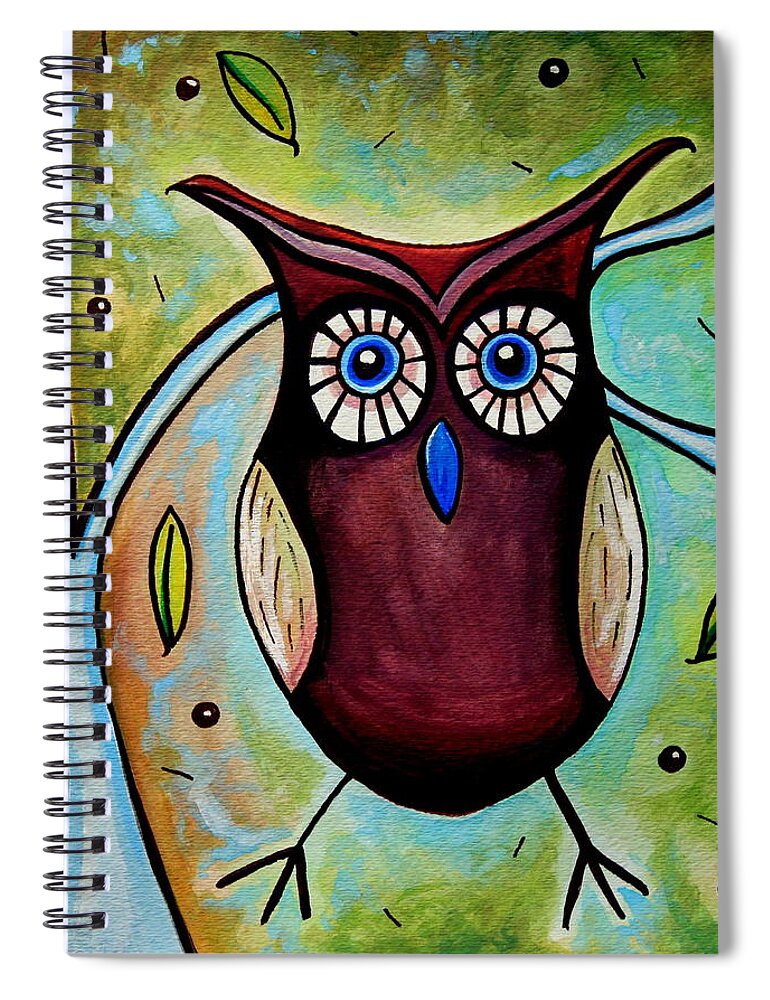 Owl Spiral Notebook featuring the painting The Whimsical Owl by Elizabeth Robinette Tyndall