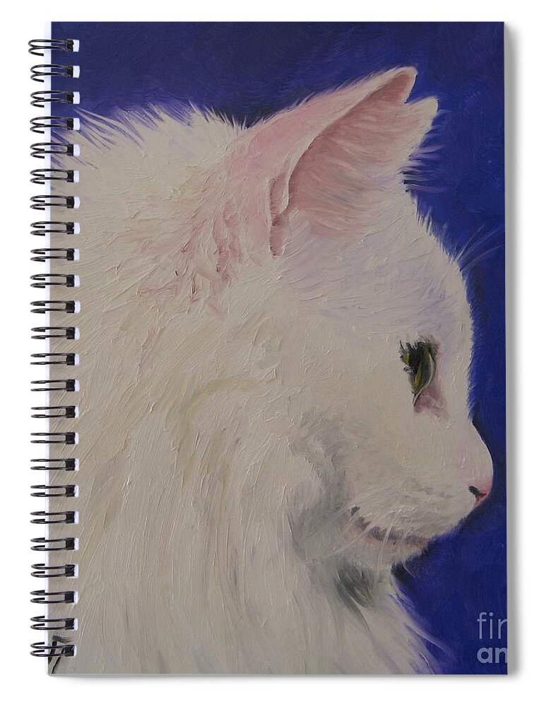 Noewi Spiral Notebook featuring the painting The White Cat by Jindra Noewi
