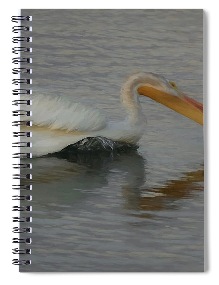 Pelican Spiral Notebook featuring the digital art The White Pelican by Ernest Echols