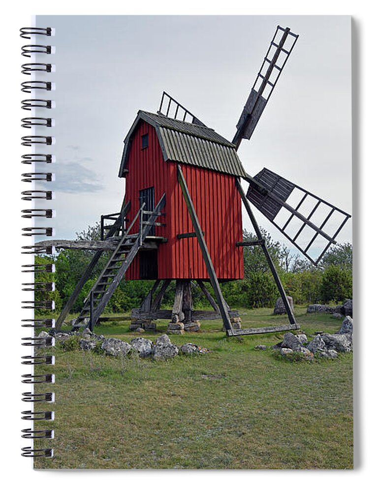 Sweden Spiral Notebook featuring the pyrography The windmill by Magnus Haellquist